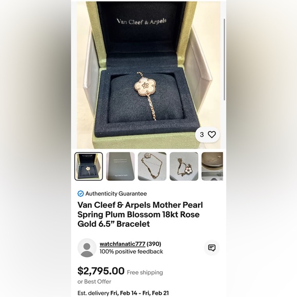 Van Cleef & Arpels 18K Rose Gold MOP Lucky Spring bracelet Plum Blossom - Picture 6 of 13
